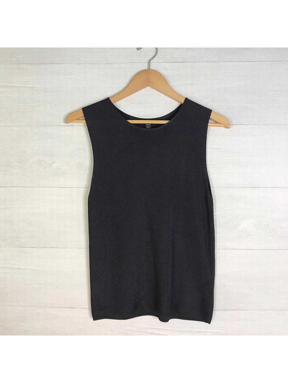 Linda Allard Ellen Tracy Slate Gray Rayon Knit Sleeveless Sweater LP Petite